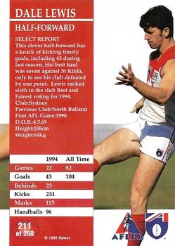 1995 Select AFL #211 Dale Lewis Back
